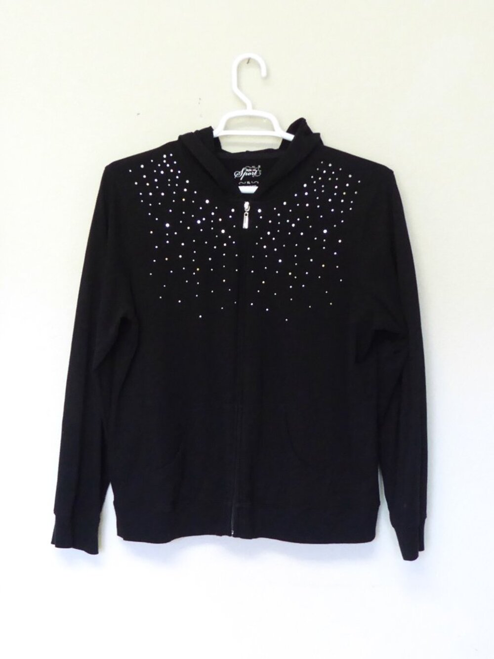 Style and Co black silver rhinestone lightweight zip up hoodie size XL